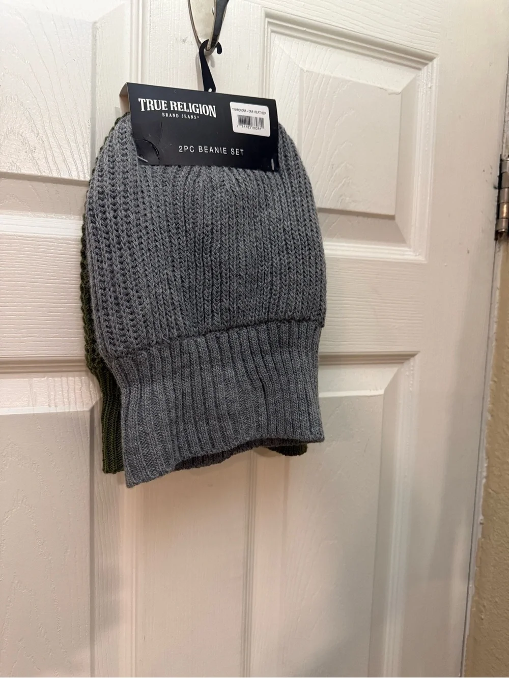 True Religion Olive & Gray Knit Beanie Duo